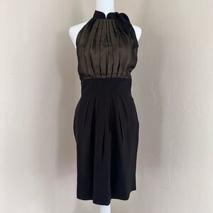 Black Halo Silk Sleeveless Dress in Nude and Black w/ High Neck & Tie Bow Size 6